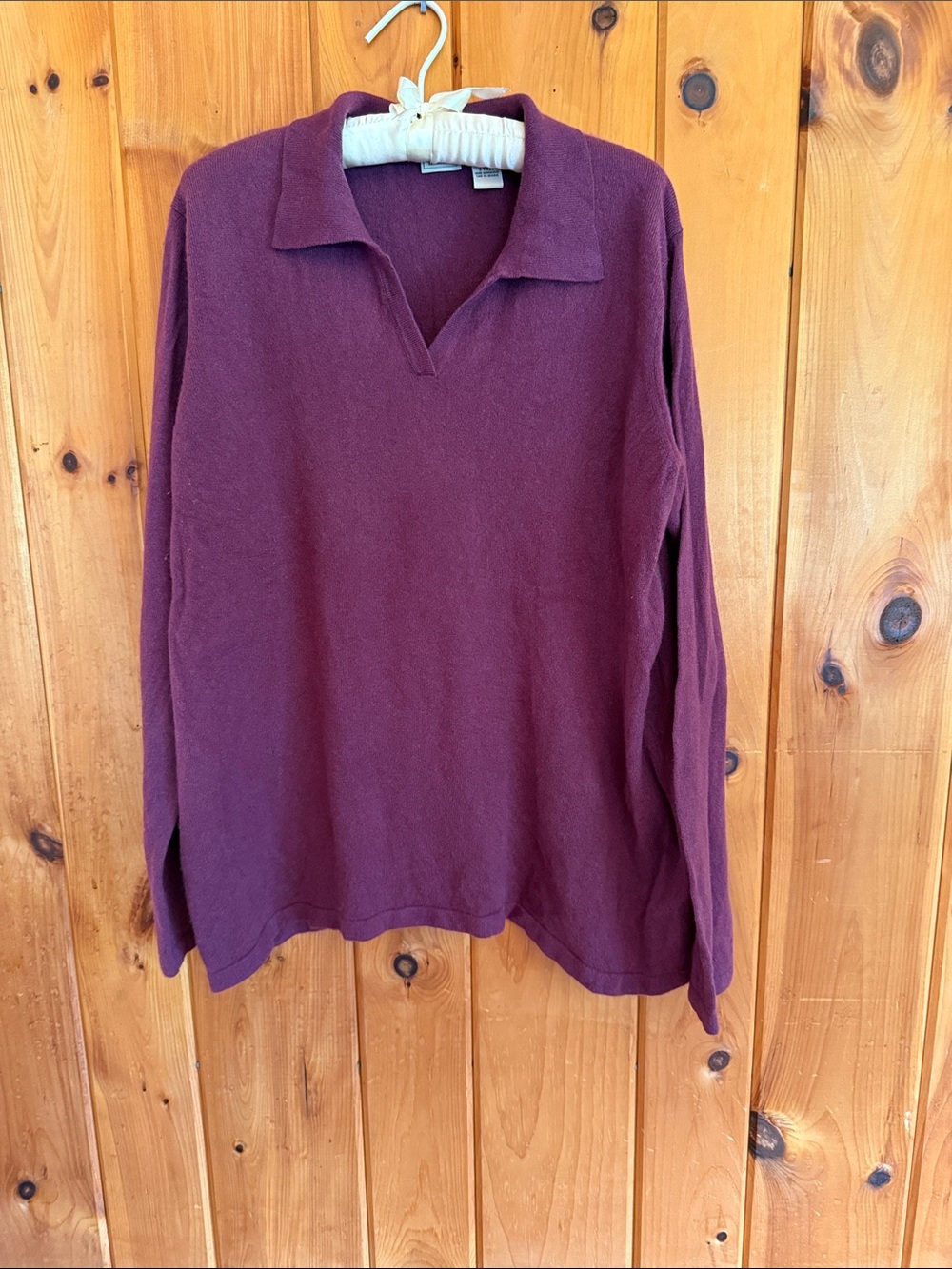 L.L. Bean Womens XL 100% Cashmere Polo Sweater Plum Purple Johnny collar